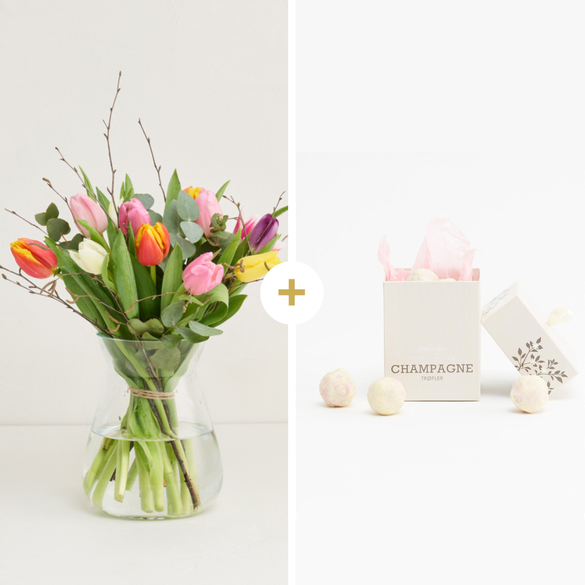 De farverige tulipaner med champagnetrøfler